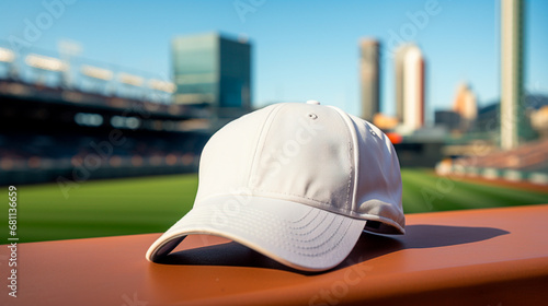 gorra blanca mock up y de fondo una cancha deportiva 