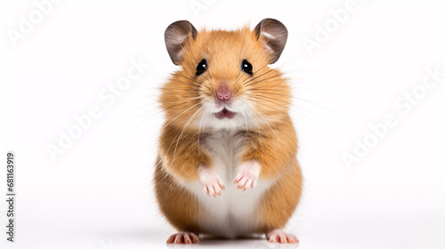 Adorable Roborovski hamster posed sideways against a plain white backdrop.