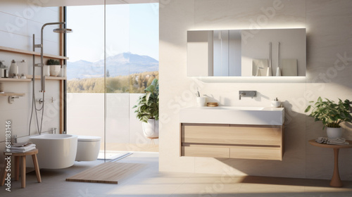 a bathroom with a white sink and a mirrored cabinet 