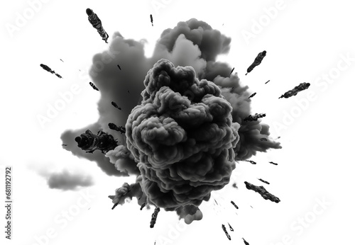 Cloud of black smoke after an explosion isolated on transparent background, png