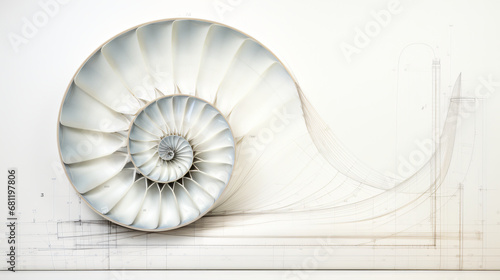 Nautilus spiral fibonacci pencil drawing, wallpaper