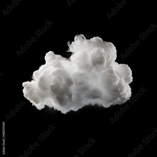 Realistic white fluffy cloud isolated on black background