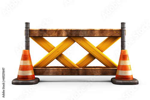 Under construction road barrier. Cut out on transparent