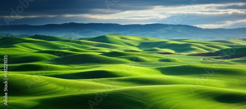 Green hills blue sky landscape panorama 