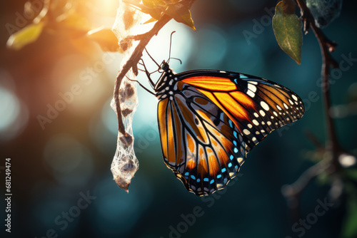 A butterfly emerging from a cocoon, symbolizing the transformative power of evolving concepts. Concept of metamorphosis. Generative Ai.