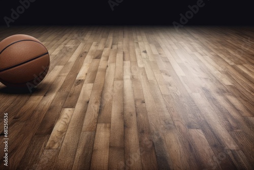 Basketball Serenely Nestled on a Polished Wooden Court Surface Generative AI