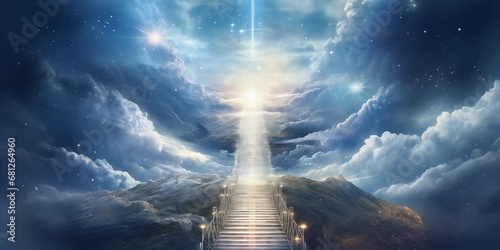 The Stairway to Heaven Conceptual Illustration - An Artistic Idea of the Ascent Towards the Celestial Realm