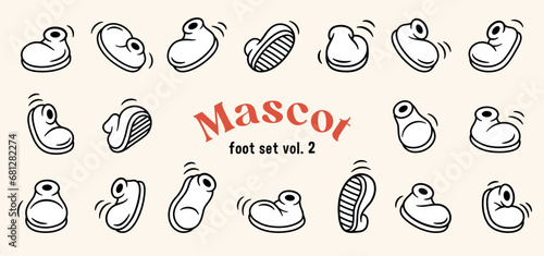 Vintage retro boot vector collection. Cartoon shoes. Isolated footwear, step movements, 1920 to 1950s style lllustrations.