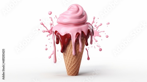 ice cream cone melting isolated on a clean white scene AI generated illustration