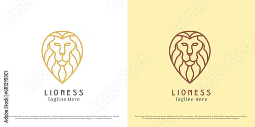 Lion head logo design illustration. Silhouette shadow lion wild wild animal zoo tag carnivorous animal crest majesty monarch elegant bold luxury drawing logo,