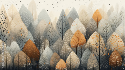 soft softcolor autumn background forest tree line in gray autumn tones delicate shades of halyard on a white background