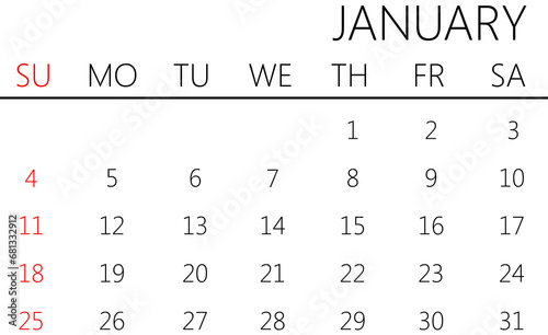 Digital png illustration of calendar page with january on transparent background