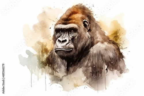 a gorilla in nature in watercolor art style