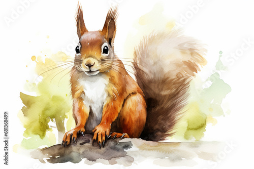 a squirrel in nature in watercolor art style