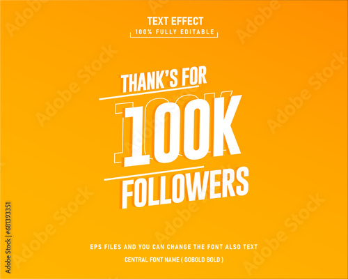 Thanks 100k followers social media greeting text effect template, editable text effect