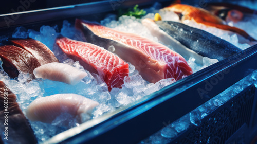 Fresh organic seafood fish tuna in refrigerator