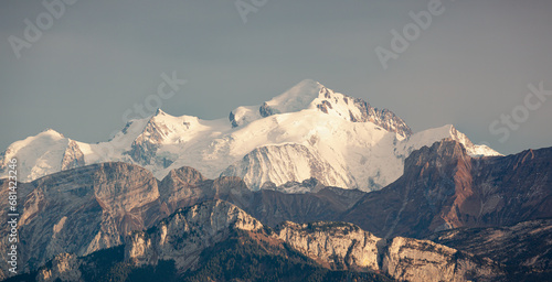 View of Mont Blanc summit from Mont Salève, Haute-Savoie, France
