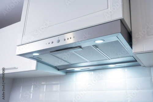 Contemporary range hood with built-in lighting