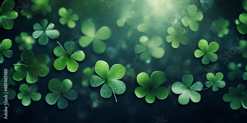 A bunch of green clovers in the grass , Clover Leaves for Green background with three-leaved shamrocks. st patrick's day background Generative Ai
