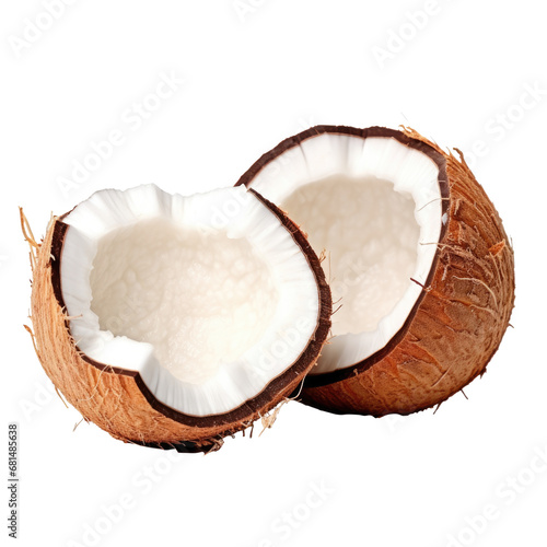 Half coconut isolated on transparent or white background, png