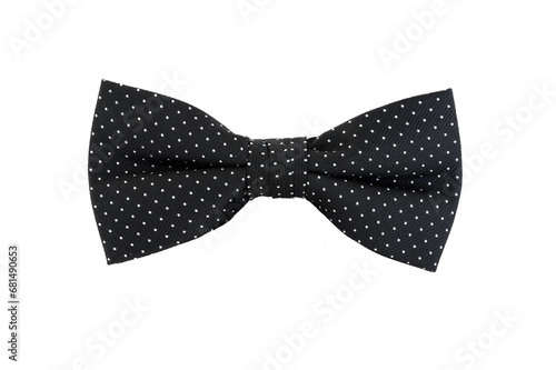 Black bow tie with white dots isolated on white background.