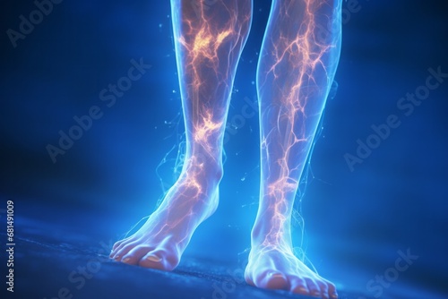 Close-up of leg with varicose veins disease. Glowing image