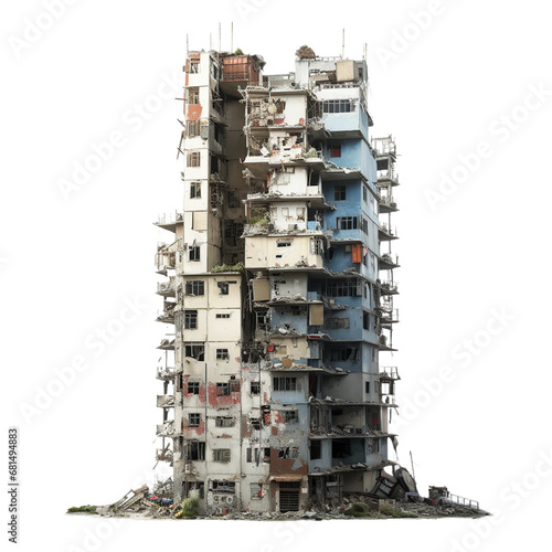 A ruined skyscraper, destruction, war, earthquake.