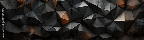 Abstract 3D Panoramic Background with Geometric Shapes in Black and Brown