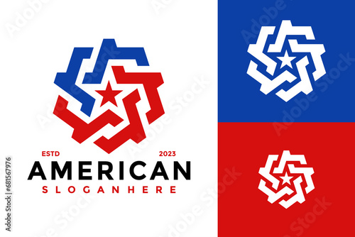 American Star Flag Logo design vector symbol icon illustration