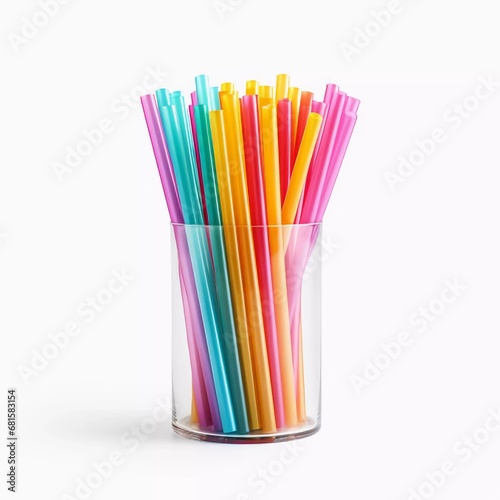 Plastic straw isolated on white background, AI generator