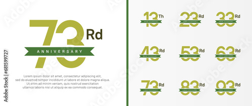 set of anniversary logo green color number and green ribbon on white background for celebration