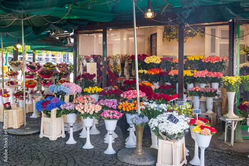 Flower shop with multi colored roses in Wroclaw historical capital of Silesia in Poland