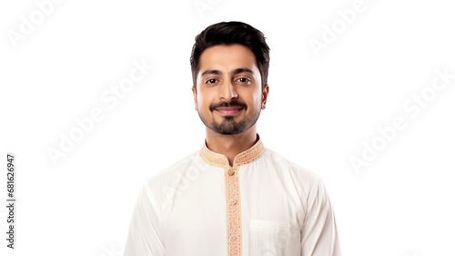 Pakistani man dressed in traditional attire Isolated salwar kameez on a pristine white background