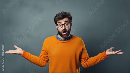 confused and clueless man doing the gesture of shrugging , studio photo shot