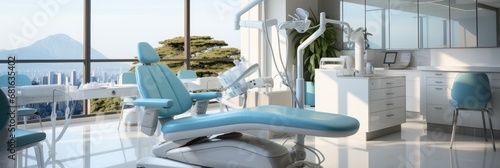 Dental room interior and chair with facilities of a modern dental clinic.