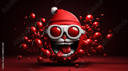 Figurine et mascotte drôle de Noël, petit monstre tout rouge, hyper expressif, hilarant, boule animation cartoon, dessin animé et animation