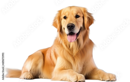 Portrait Cute Golden Retriever Dog with a Gentle Gaze is Sitting Isolated on Transparent Background PNG.