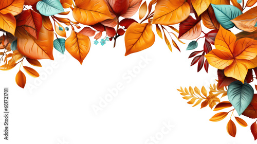 Fall leaves frame, botanical corner border with orange foliage. Autumn-themed design. Isolated on transparent