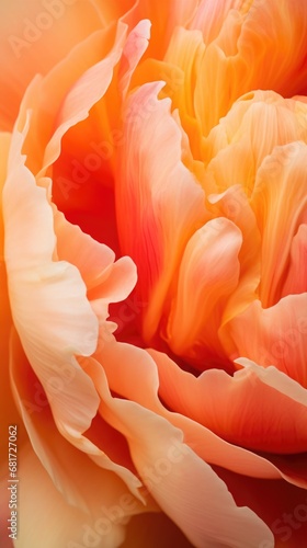 An extreme close-up of a coral peonies, focusing on the texture of its petals that appear almost translucent in the bright daylight