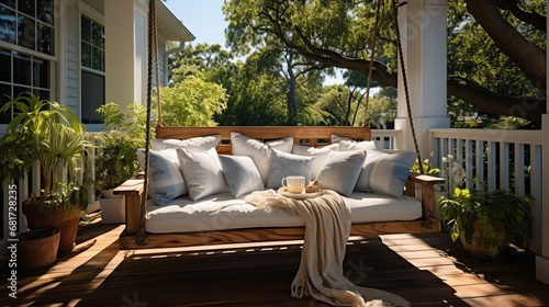 A porch swing at a newly constructed house under