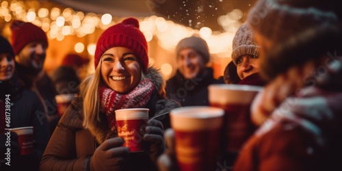 mbracing Festive Warmth: Laughter and Glowing Lights Illuminate Merry Faces at the Christmas Market Night