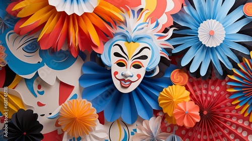 Carnival paper cut-out with pom-poms