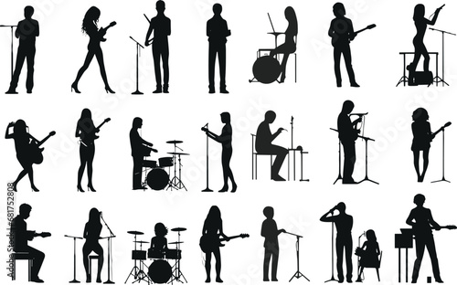 set of silhouette singer musician music group illustrations