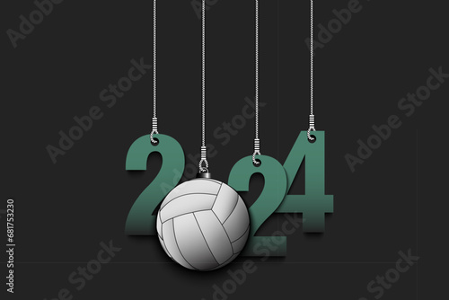 Happy New Year 2024 and volleyball ball