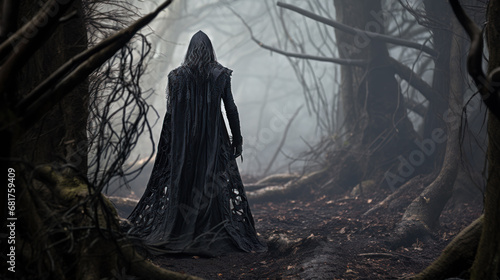 Evil wizard in dark forest