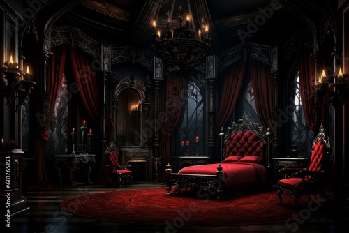 Mysterious Gothic vampire room. Medieval house. Generate Ai