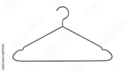 Thin black hanger isolated on transparent and white background. Hanger concept. 3D render