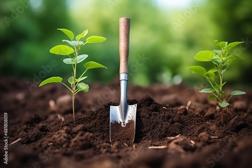 Lightweight Hand garden shovel spring. Organic grow. Generate Ai