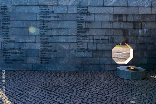 Copenhagen, Denmark - November 18, 2023: Monument over Danmarks internationale indsats efter 1948 / Monument to Denmark's international activities after 1948