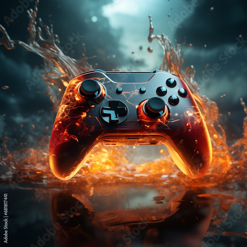 Xbox controller burning with fire and flames